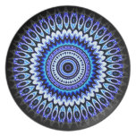 Bright black and blue filigree dinner plate