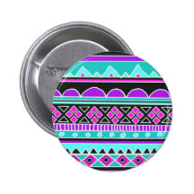 Bright Blue and purple tribal pattern Pinback Buttons