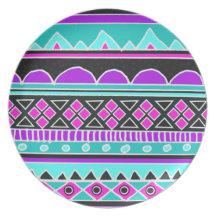 Bright Blue and purple tribal pattern Dinner Plates