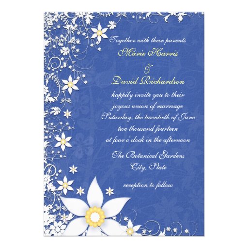 Bright Blue and White Floral Wedding Invitations