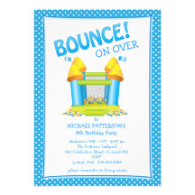 Bright Blue Bouncy House Birthday Party Invitation