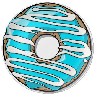Bright Blue Donut with Icing Porcelain Plate