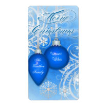 Bright Blue Frosted Flourishes Holiday Wine Label