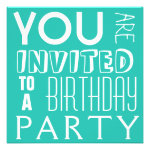 Bright Blue FUN teen typography Birthday Party Personalized Announcements Bright Blue FUN teen typography Birthday Party Personalized Announcements