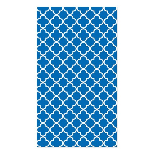 Bright Blue Morrocan Quatrefoil Pattern Business Card (back side)