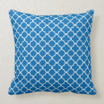 Bright Blue Quatrefoil Clover Pattern Throw Pillow