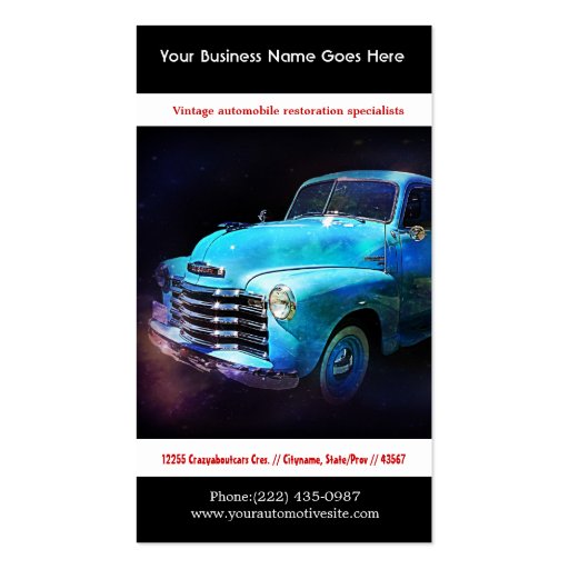 Bright Blue Restored Vintage Auto Photo Business Cards (front side)