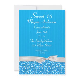 Bright Blue White Dots Bow Invitation invitation