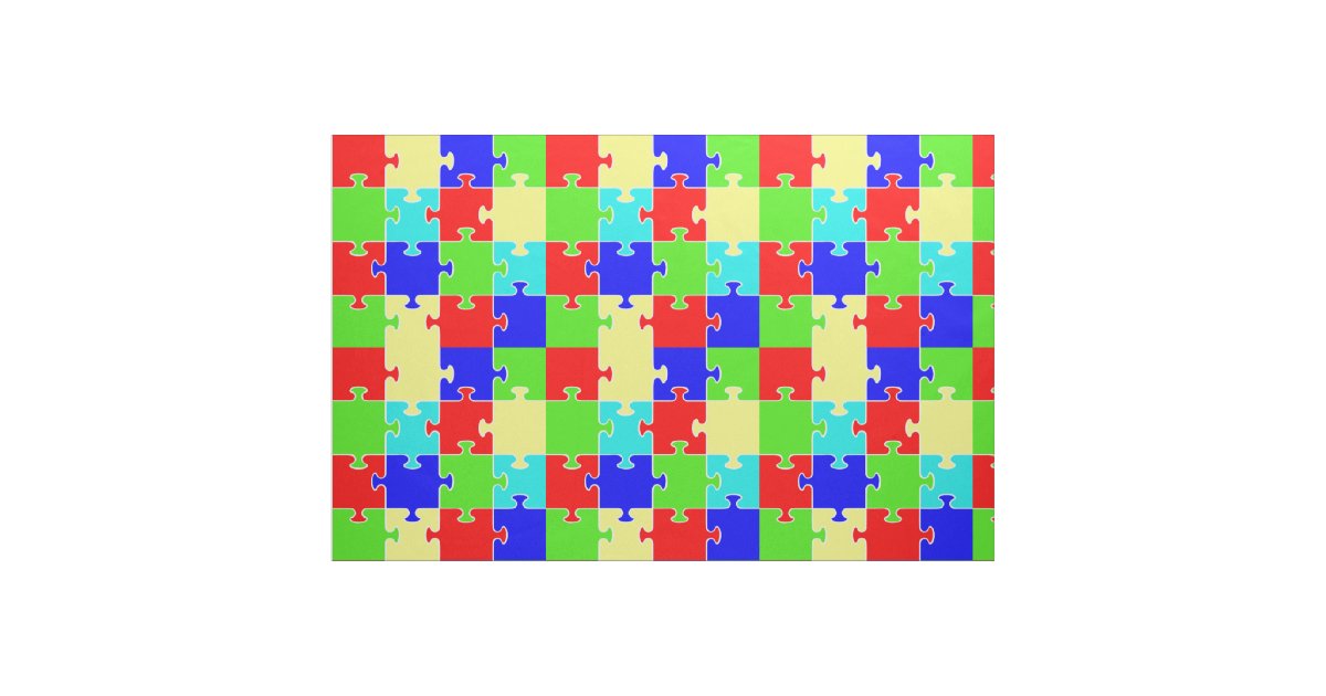 Bright Bold Colorful Jigsaw Puzzle Themed Print Fabric Zazzle