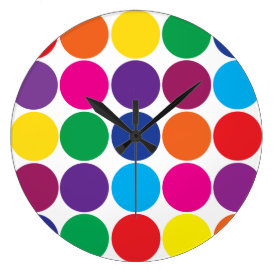Bright Bold Colorful Rainbow Circles Polka Dots Wallclocks