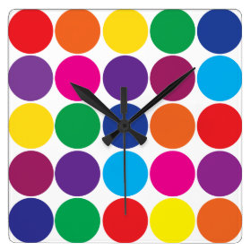 Bright Bold Colorful Rainbow Circles Polka Dots Clock