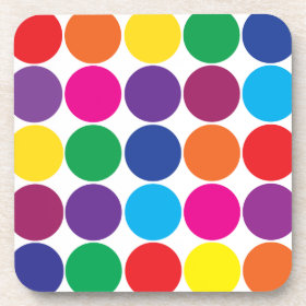 Bright Bold Colorful Rainbow Circles Polka Dots Beverage Coaster