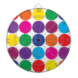 Bright Bold Colorful Rainbow Circles Polka Dots Dartboard With Darts