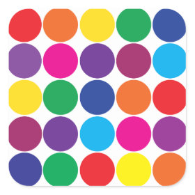 Bright Bold Colorful Rainbow Circles Polka Dots Square Stickers