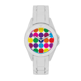 Bright Bold Colorful Rainbow Circles Polka Dots Wristwatch
