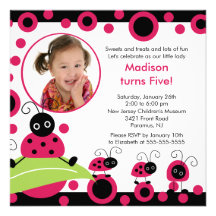 Bright & Bold Ladybug Photo Birthday Invitation