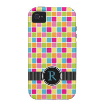 Bright Bubblegum Candy Tile Squares Monogram Case For The iPhone 4