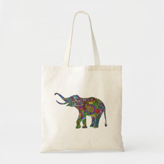 Bright Color Floral Elephant Illustration Budget Tote Bag