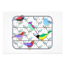 Bright Colored Birds on a Trellis Custom Invitation