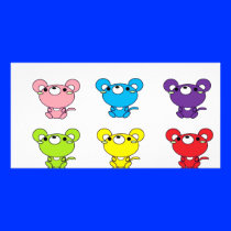 Bright Colored Cartoon Mice in Rows Photo Cards
