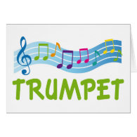 Bright Colored Trumpet Music Staff Gift Greeting Cards
