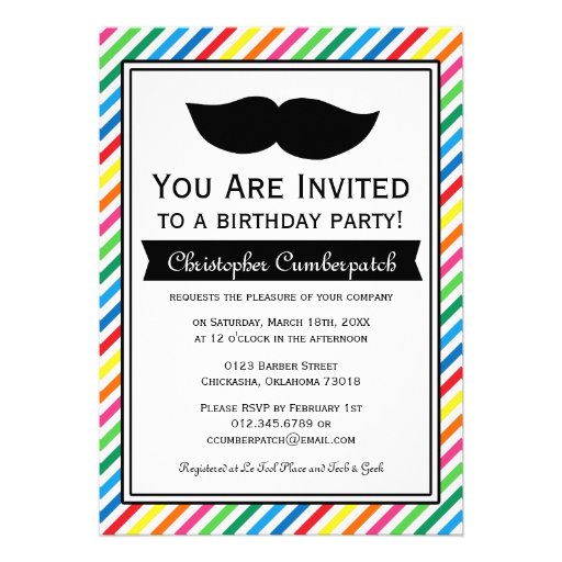 Bright Colorful Boy Moustache Birthday Party Announcement