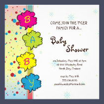Bright Colorful Dots Floral Cloud Baby Shower invitations
