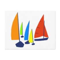 Bright colorful sailboats postcards