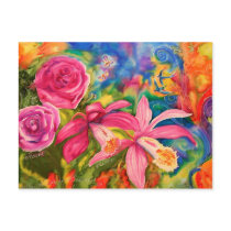 Bright Colorful Silk Flower Garden Note Postcard