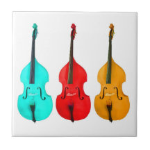 BRIGHT COLORFUL UPRIGHT BASS VIOLINS ceramic tile