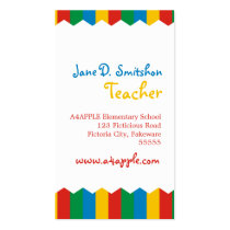 teacher, school, kids, bright, young, vivid, elementary school, kindergarten, stripes, lines, bars, students, Business Card with custom graphic design