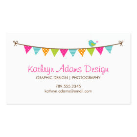 Bright Colors Patterned Bunting and Cute Bird Double-Sided Standard Business Cards (Pack Of 100)