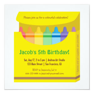 Bright Colourful Crayons Arts Kids Birthday Party Custom Invitation Card