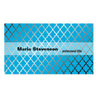 Bright, cool sky blue quatrefoil pattern profil business card templates