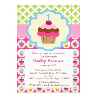 Bright Cupcake 1st Birthday Party Invitation