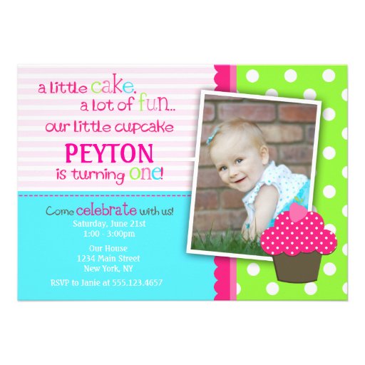 Bright Cupcake 1st Birthday Party Invitation (front side)