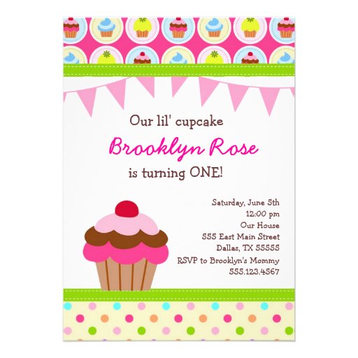 Bright Cupcake Invitations - First Birthday Party