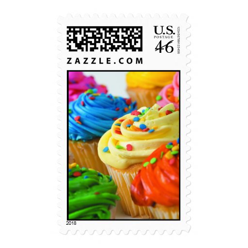 Bright cupcake postage stamp