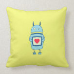 Bright Cute Clumsy Robot With Heart Throw Pillows
