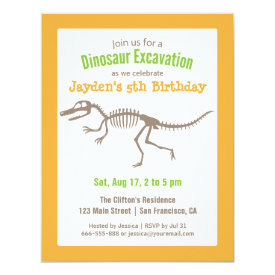 Bright Dinosaur and Bones Kids Birthday Party 4.25x5.5 Paper Invitation Card