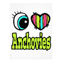 Bright Eye Heart I Love Anchovies Personalized Announcements