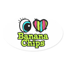 Bright Eye Heart I Love Banana Chips Oval Sticker