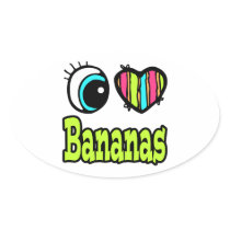 Bright Eye Heart I Love Bananas Oval Sticker