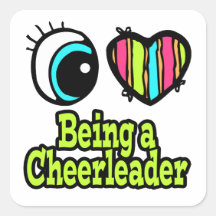 Bright Eye Heart I Love Being a Cheerleader Square Stickers