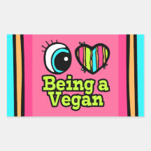 Bright Eye Heart I Love Being a Vegan Rectangular Stickers