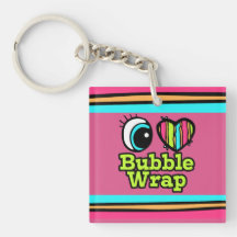 Bright Eye Heart I Love Bubble Wrap Square Acrylic Keychains