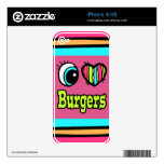 Bright Eye Heart I Love Burgers Skins For iPhone 4