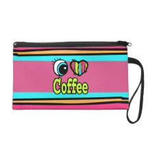 Bright Eye Heart I Love Coffee Wristlet Clutches