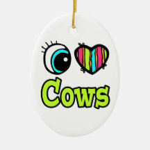 Bright Eye Heart I Love Cows Christmas Tree Ornaments
