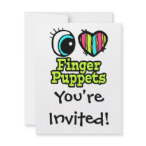Bright Eye Heart I Love Finger Puppets Personalized Invitation